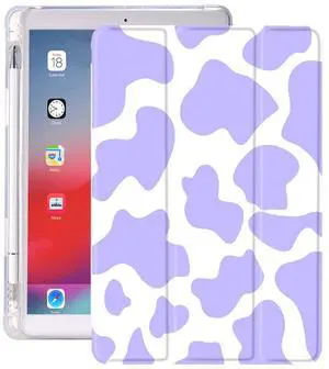 Idocolors Pad Case Purple Cow Printed White Case for iPad Mini 5 Cute Abstract Girly Anti-Scratch Shockproof with Pencil Holder Smart Trifold Stand