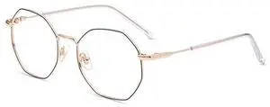 Firmoo Polygon Blue Light Blocking Glasses for Woman Men, Black Gold Blue Light Filter Computer Glasses Reduce Eyestrain Headache Metal Glasses