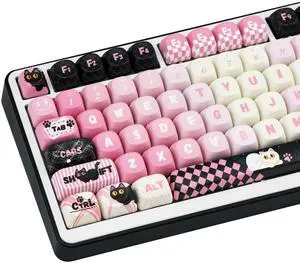 COOMICKEY MOA Profile PBT Keycaps 134 Key PBT Dye-Sublimation Keycaps with Black & Pink Cute Cat Custom Keycap Set for Cherry Gateron MX Swithes Mechanical Keyboards