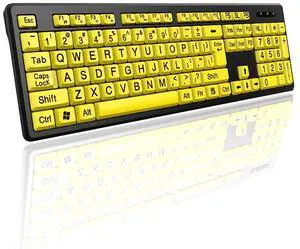 Brrnoo Wired Large Print Keyboard for Elderly Users - Yellow Keyboard USB Computer Keyboard with High Contrast, Quiet Typing, Splash Proof Design
