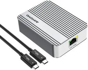 ANYOYO 10G Ethernet Adapter RJ45 Port Includes Cable Supports 10/5/ 2.5/1Gbps and 100Mbps Base-T for High-Speed Network Adapter for Router NAS LAN Compatible with thunderbolt5/4/3/USB4 Ports(Sliver)