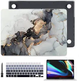 Batianda Case for New MacBook Pro 16 inch 2024 M4 2023 2021 Model A3403 A2991 with M3 M2 Pro/M1 Max Chip, Hard Case Shell Cover with Keyboard Cover Skin & Screen Protector, Grey & Gold Ink