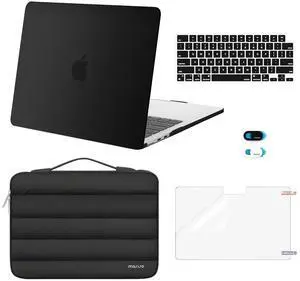 MOSISO Compatible with MacBook Air 13 inch Case 2025 2024 2023 2022 M4 A3240 M3 A3113 M2 A2681, Hard Case&Puffy Bag&Keyboard Cover&Webcam Cover&Screen Film for MacBook Air 13.6 inch Case, Black