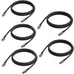 USB C Extension Cable, 5-Pack 6.6ft, Type-C Extender Male to Female Cord 100W/5A Fast Charging 4K@60Hz Video, [USBC 3.2 Gen2/10Gbps] for Carplay, MacBook,iPad,Laptop,Tablet,Phone,USB C Hub,Switch
