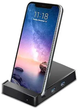 GKI Type-C Android Smartphone Charging Dock Station with USB-C 45W PD Charging HDMI USB 3.0 & AUX, Streaming Videos/Movies, Screen Mirroring Media Player. (Black)