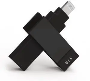 PioData Apple MFi Certified 1 TB Black iXflash Backup Photo Stick 2-in-1 USB Type A & Lightning, USB for iPhone, iPad, External Photo Storage for iPhone and Computer