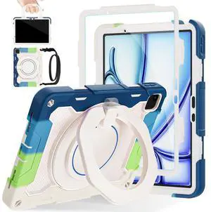 ROISKIN for iPad Air 11 inch Case M3 2025/M2 2024(Air 7th/6th Generation)-with HD Screen Protector, 360 Rotating Kickstand/Handle, Shoulder Strap,Heavy Duty Shockproof Military Grade - Kids Friendly