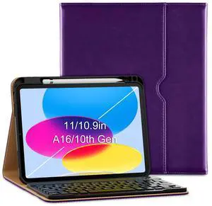 VIKESI Keyboard Case for iPad (A16,2025) 11th Generation/iPad 10th Generation Case (10.9" 2022),Premium Leather Smart Cover,Built-in Breathing Light,Function Row,Pencil Holder,Card Slots - Purple