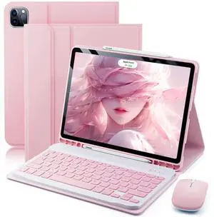 TUNKARMOR Keyboard Case for iPad Pro 13 (M4 2024) 13 inch - with Mouse and Detachable Keyboard, Slim Case with S Pen Holder, Auto Sleep/Wake-Pink