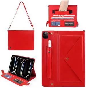 Handbag Case for iPad Pro 13-inch M4 2024 7th Gen, Techcircle Folio Stand PU Leather Crossbody Wallet Case with Pencil Holder, Hand Strap & Shoulder Strap, Red Handbag Case for iPad Pro 13-inch M4 2024 7th Gen, Techcircle Folio Stand PU Leather Crossbody Wallet Case with Pencil Holder, Hand Strap & Shoulder Strap, Red