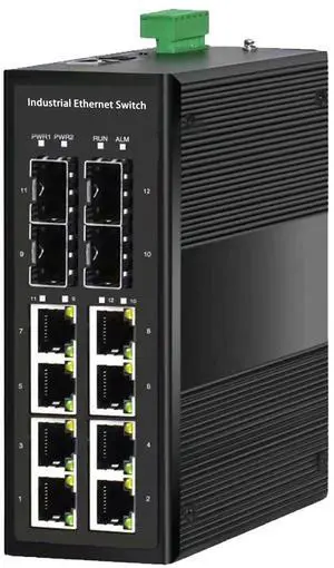 Industrial Gigabit Managed PoE Switch - 8 Ports 10/100/1000Mbps Web Management DIN Rail PoE Switch with 4 SFP Slots, Network PoE Switch Support Ring Network, VLAN, STP, LACP, QOS