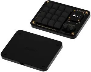 NLOFIN Double Knob Custom Macro Pad Programmable Designer Mini Keyboard 16 Keys with Screen (Black,KB16)