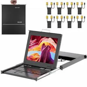 Rack Mount KVM w/17 LCD Monitor, Arvitek 8 Port KVM Switch VGA with Handle, Fit 1U 19" Rack, Support Hotkey+Button+OSD Switching + 8 VGA KVM Cables