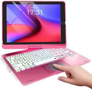 Baisla iPad 9th Generation Case with Keyboard 10.2" (2021), 360° Rotatable with Trackpad & Rainbow Backlit, iPad Keyboard case for 9th/8th/7th, iPad Air 3, iPad Pro 10.5 (Hot Pink)
