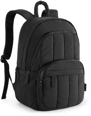 BAGSMAT Womens Backpack Travel Laptop Backpack for Women, Quilted College Laptop Bookbag, Work Back Pack for Women, Cute Computer Water-Resistant Casual Daypack, Puffer Black
