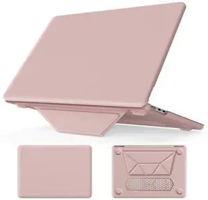 Batianda Premium PU Leather Case for New MacBook Air 13 inch 2025 M4 2024 2022 Model A3240/A3113/A2681 Elegant Protective Cover with Foldable Stand, Full Protection and Anti-Slip Pads, Pink
