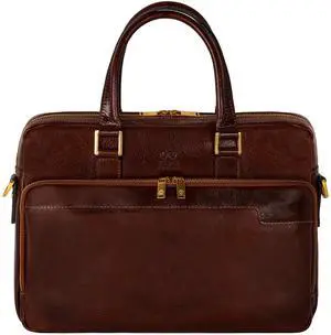 Time Resistance Leather Briefcase - Italian Handmade Leather Laptop Bag - Work Bag for Men and Women - Computer Briefcase