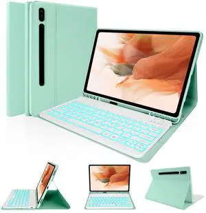 LAMA Backlit Keyboard Case for Samsung Galaxy 12.4 inch S10 Plus/S9 FE+/S9+/S8+, 12.4" S7 FE/S7 Plus Case with Keyboard with S Pen Holder, Detachable Keyboard Case with Slim Cover, Green