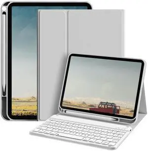 kenke for iPad (A16) 11th/10th Generation Case with Keyboard (11/10.9 Inch, 2025/2022), Smart Magnetic Detachable Wireless Bluetooth Keyboard, Folio Keyboard Case with Pencil Holder, Gray