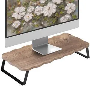Monitor Stand Riser, Wooden Computer Stand for Desk, Wood and Steel Multi-Purpose Desktop Storage Laptop Riser Desk Shelf for Computer, Laptop, PC, Printer, 21.65 x 9.45 x 3.94 Inch Length (Gray/2 Pcs