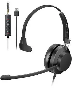 Rownfusny USB Headset with Microphone for PC & Laptop - Noise Reduction On-Ear Wired Headphones with in-Line Volume Control, Call Answer Button for MS Teams, IP Phones, Work, Zoom, Skype
