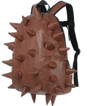 CMCROWN MOUNTAIN PU Punk Backpack for Dinosaur Daypack, Waterproof 15.6 Inch Dragon Thorn Laptop Backpack, Fashion Spike Backpack for Commuter Travel Shopping Brown