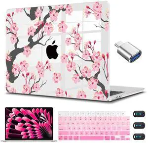 CISSOOK Cherry Case for MacBook Air 15 inch A3241 A3114 A2941 Model 2025 2024 2023 Released, Plastic Hard Cover Keyboard Cover Screen Protector for MacBook Air 15" M2 M3 M4 - Cherry Blossoms