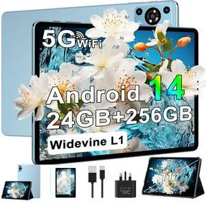 Tablet 11 inch, 2025 Android 14 Tablet with 24GB RAM 256GB ROM ( 1TB Expand ), Octa-Core Tablets with 13MP+5MP Camera, 8000mAh, IPS HD Touch Screen, 5G WiFi Widevine L1, GPS, Split Screen -Metal Blue