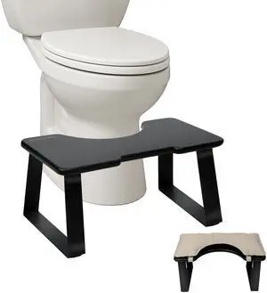 Rose and burlap Wooden Toilet Stool, 2-in-1 Tied Cushion and Waterproof PU Leather, 7" and 9" Adjustable Heights, Improve Bathroom Posture and Comfort(Beige)