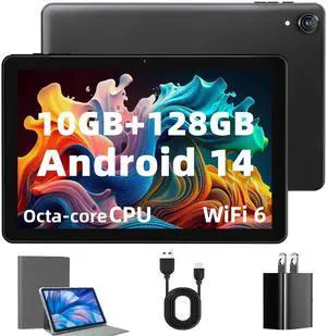 Rebecco Android Tablet 10 Inch - Android 14 Octa Core 1.8GHz, Tablet with OTG Transmission and Wi-Fi 6G 10(4+6) GB + 128GB 6000mAh, 8+5MP Dual Camera,Bluetooth 5.3, Latest Tablets with Widevin L1