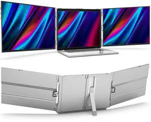 Oiiwak 15 Inch Portable Triple Monitor for 13-16 Laptop, FHD 1080P Frameless Al Alloy Triple Screen Laptop Monitor Extender, Laptop Screen Extender for Mac/Windows, Powered by HDMI/USB