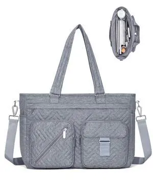 Tote Bag for Women Work Tote Bag with 15.6 Inch Laptop Compartment Quilted Laptop Bag with Zipper and Shoulder Strap for Teacher Travel (Grey)