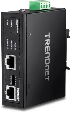 TRENDnet Hardened Industrial 60W Gigabit PoE+ Injector, DIN-Rail Mount, IP30 Rated Housing, Includes DIN-Rail & Wall Mounts, TI-IG60,Black