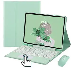 YEEHi iPad 6th 5th Generation Air 2 Pro 9.7 inch Touchpad Keyboard Case Retro Round Key with Mouse Cute Color Keyboard with Trackpad Detachable Touch Keyboard Cover (MintGreen)