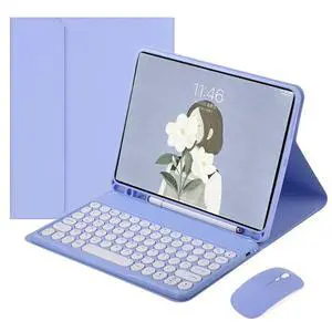 YEEHi Keyboard Case Mouse for iPad Air 11 inch M3/M2, iPad Air 5th 4th Generation 10.9 inch Case with Mouse Round Key Cute Candy Color Bluetooth Keyboard,Purple