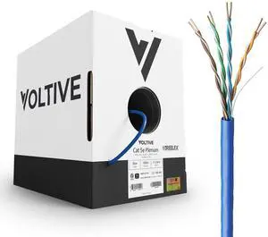 Voltive Cat5e Plenum (CMP), 1000ft, Blue - Solid Bare Copper Bulk Ethernet Cable - UTP - 350MHz - UL Certified & ETL Verified