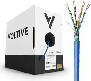 Voltive Cat5e Shielded Riser (CMR), 1000ft, Blue - Solid Bare Copper Bulk Ethernet Cable - FTP - 350MHz - UL Certified & ETL Verified