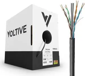 Voltive Cat6 Riser (CMR), 1000ft, Black - Solid Bare Copper Bulk Ethernet Cable - UTP - 600MHz - UL Certified & ETL Verified