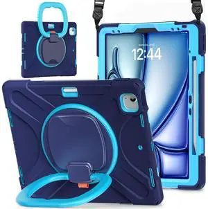 SCSVPN Case for iPad Air 13 inch M3/ M2 (2025/2024) & iPad Pro 12.9 Case 6th/5th/4th/3rd Generation 2022 2021 2020 2018, Protective Cover with Pencil Holder, Stand, Handle, Shoulder Strap - Navy Blue