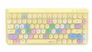 UBOTIE Portable Bluetooth Colorful Computer Keyboards, Wireless Mini Compact Retro Typewriter Flexible 84Keys Design Keyboard (Yellow-Colorful)