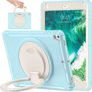 BATYUE Case for iPad 6th Generation 9.7 inch 2018, iPad 5th Gen 2017, iPad Air 2/ iPad Pro 9.7'',Shockproof Protective Cover with Pencil Holder &Rotating Kickstand,for Kids,Boys,Girls (Frozen Blue)