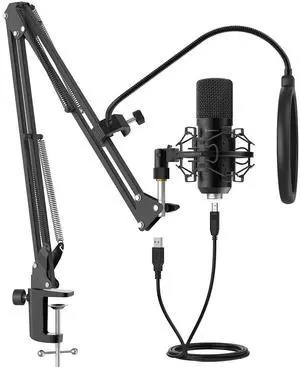 Amcrest USB Microphone for Voice Recordings, Podcasts, Gaming, Online Conferences, Live Streaming, Cardioid Microphone with Boom Arm, Pop-Filter, Shock Mount, AM430-BPS