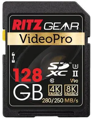Ritz Gear 128GB High-Speed SDXC UHS-II SD Card, C10, U3, V90, Full-HD & 8K Memory Card for DSLR, Cinema-Quality Video Cameras
