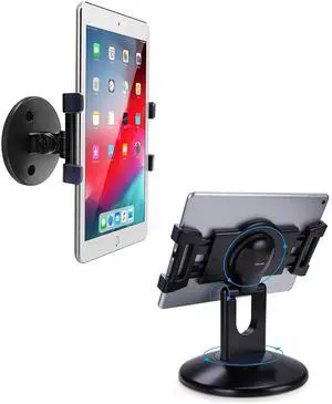 AboveTEK Retail Kiosk iPad Stand, 360° Rotating Commercial iPad Wall Mount, Horizontal/Vertical Tilt Tablet Holder Two Brackets to Fit 6-13" Tablets(Black)