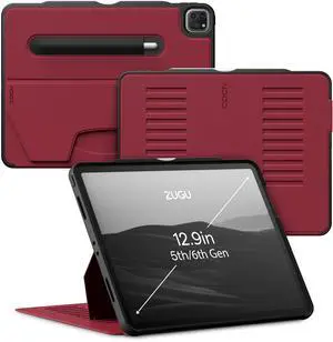 ZUGU Case for iPad Pro 12.9 Case, 5th / 6th Generation Stand 2021/2022, Slim Protective Cover with Wireless Apple Pencil Charging, Magnetic Stand & Sleep/Wake Magnetic Cover, Cherry Red