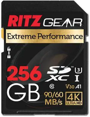 Ritz Gear 256GB High-Speed SDXC UHS-I SD Card, C10, U3, V30, Full-HD & 4K Memory Card