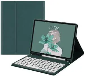 HENGHUI 2022 New iPad Pro 11" Keyboard Case Cute Round Key Color Keyboard Wireless Detachable BT Keyboard Cover for iPad Pro 11 inch 4th 3rd 2nd Generation (iPadPro11, DarkGreen)