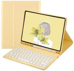 HENGHUI Keyboard Case for iPad Air 11 inch (M3/M2)/ Air 5th 4th Generation 10.9 inch Case with Cute Round Key Color Detachable BT Keyboard Cover (Yellow)