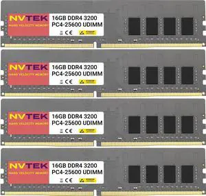 NVTEK 64GB (4X16GB) DDR4 3200MHZ PC4-25600 UDIMM 2Rx8 1.2V CL22 288-PIN Non-ECC Unbuffered Desktop PC Computer Memory KIT