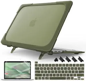 Mektron for MacBook Pro 13 inch Case 2022 2021 2020 M1 M2 A2338 A2289 A2251, Heavy Duty Slim Hard Shell Dual Layer Protective Cover with Fold Kickstand for MacBook Pro 13 Touch bar, Avocado Green